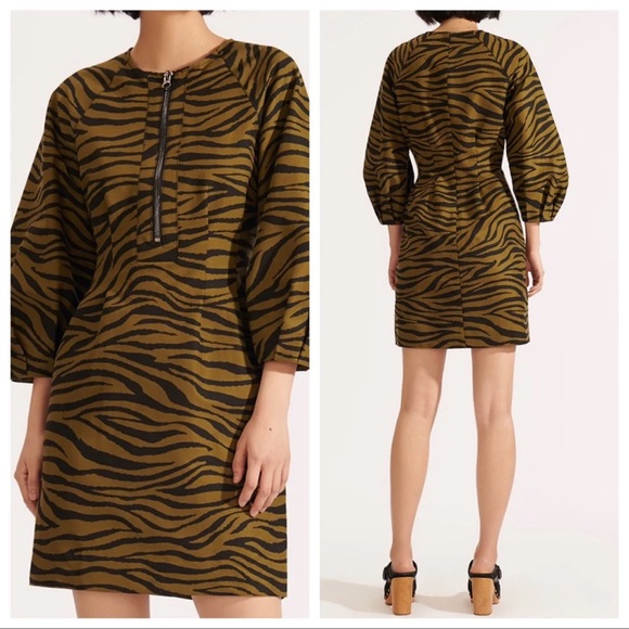 Veronica Beard Navi Zeabra print zipper cotton silk blend olive Dress Sz 4 NWT - Picture 6 of 16